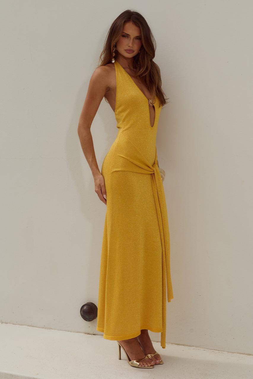 Runaway The Label AYELLA DEEP-V KNIT MAXI DRESS - MANGO