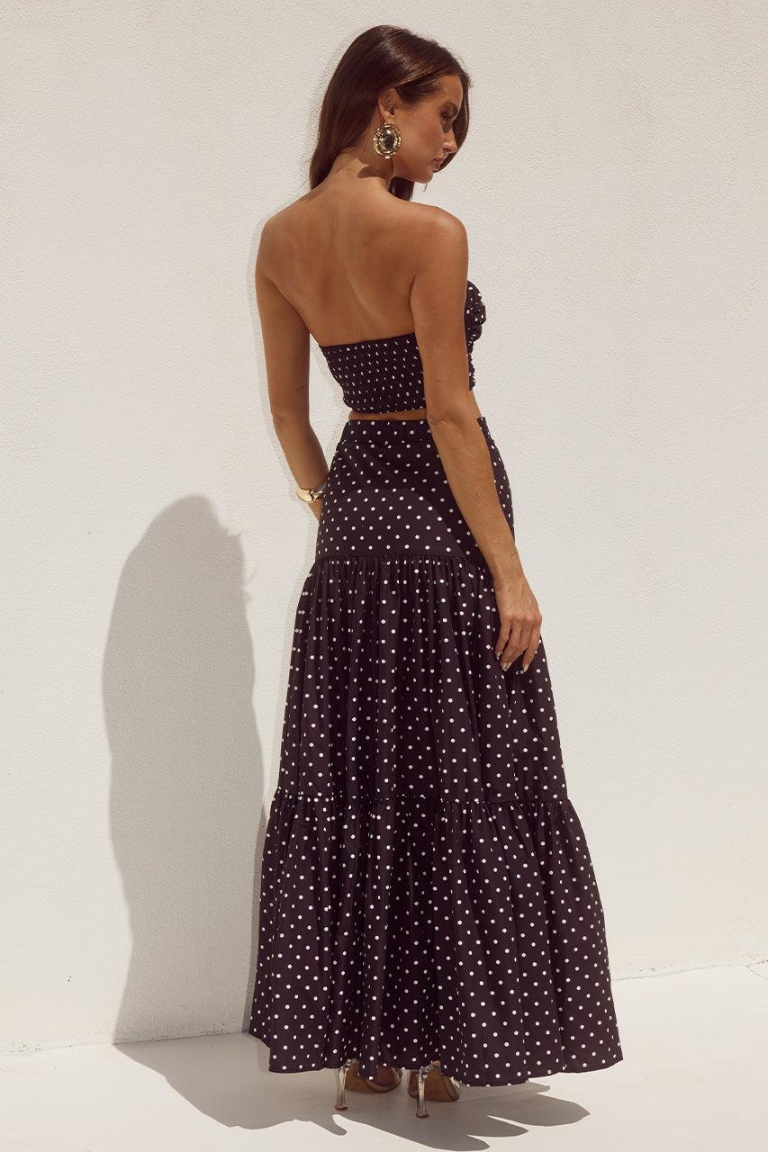 Runaway The Label AYLA TIERED MAXI SKIRT - BLACK/WHITE POLKA