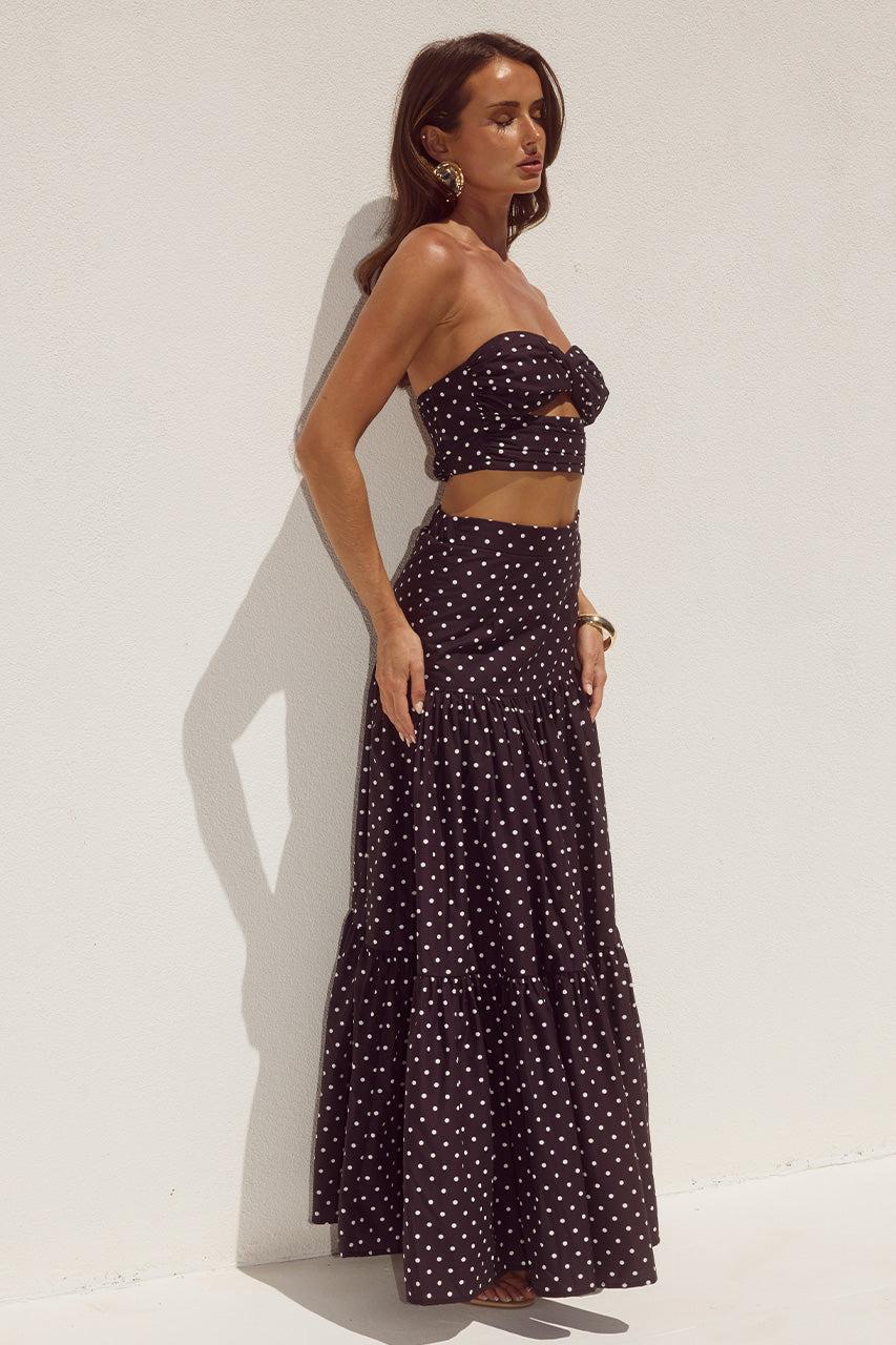 Runaway The Label AYLA TIERED MAXI SKIRT - BLACK/WHITE POLKA
