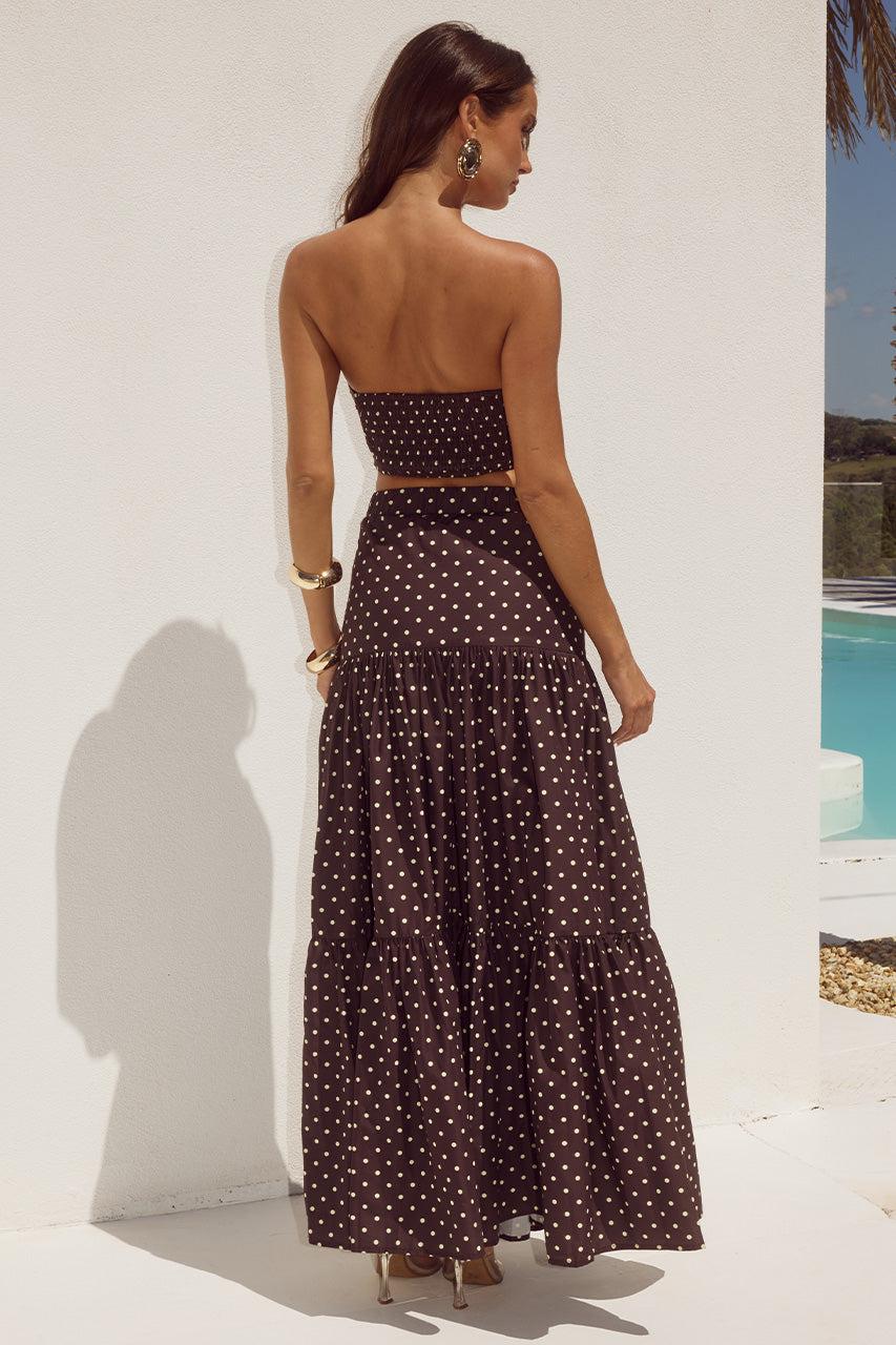 Runaway The Label AYLA TIERED MAXI SKIRT - CHOC/LEMON POLKA