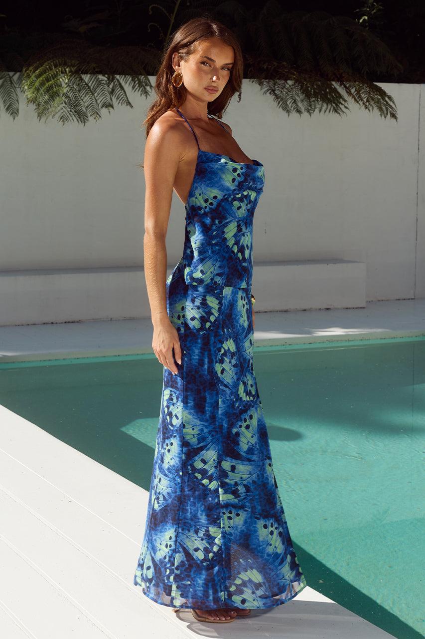 Runaway The Label BELINA SIDE SLIT MAXI SKIRT - ELIANA BLUE