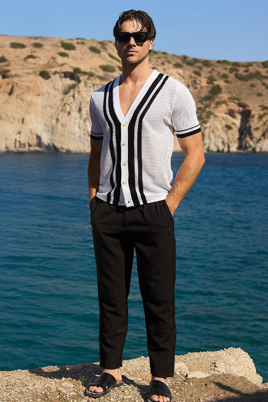 runaway the label BENNET SHORT SLEEVE KNIT SHIRT - WHITE/BLACK