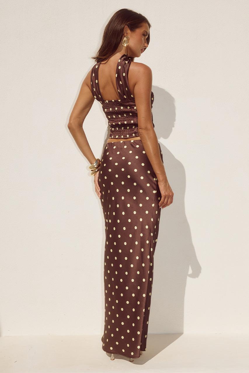 Runaway The Label BLAINE LOW WAIST MAXI SKIRT - CHOC/LEMON POLKA