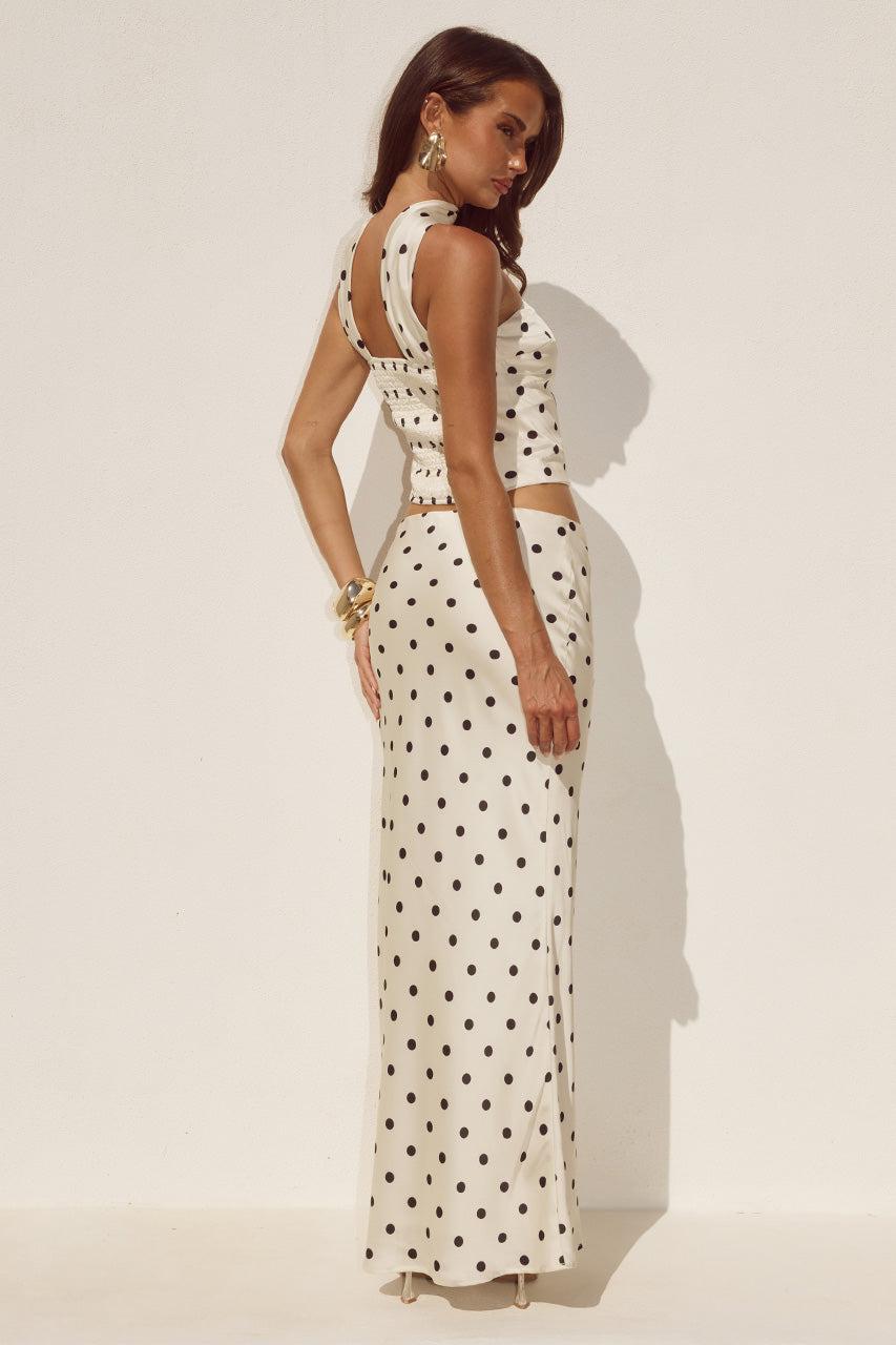 Runaway The Label BLAINE LOW WAIST MAXI SKIRT - CREAM/BLACK POLKA
