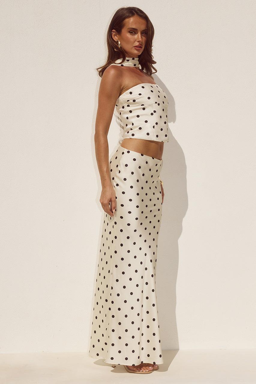 Runaway The Label BLAINE LOW WAIST MAXI SKIRT - CREAM/BLACK POLKA