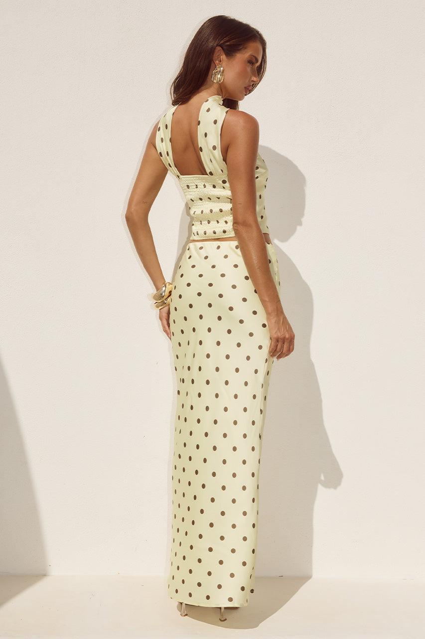 Runaway The Label BLAINE LOW WAIST MAXI SKIRT - LEMON/CHOC POLKA