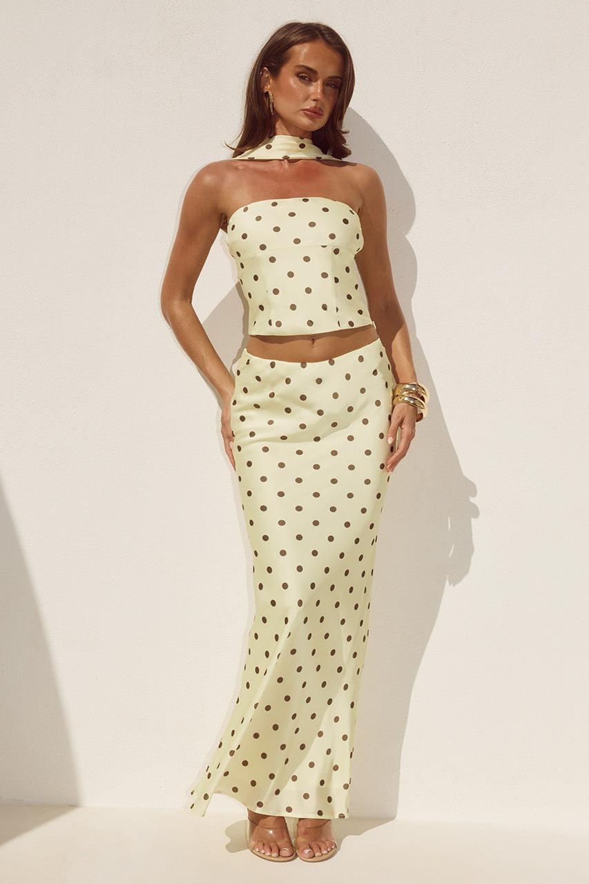 Runaway The Label BLAINE LOW WAIST MAXI SKIRT - LEMON/CHOC POLKA