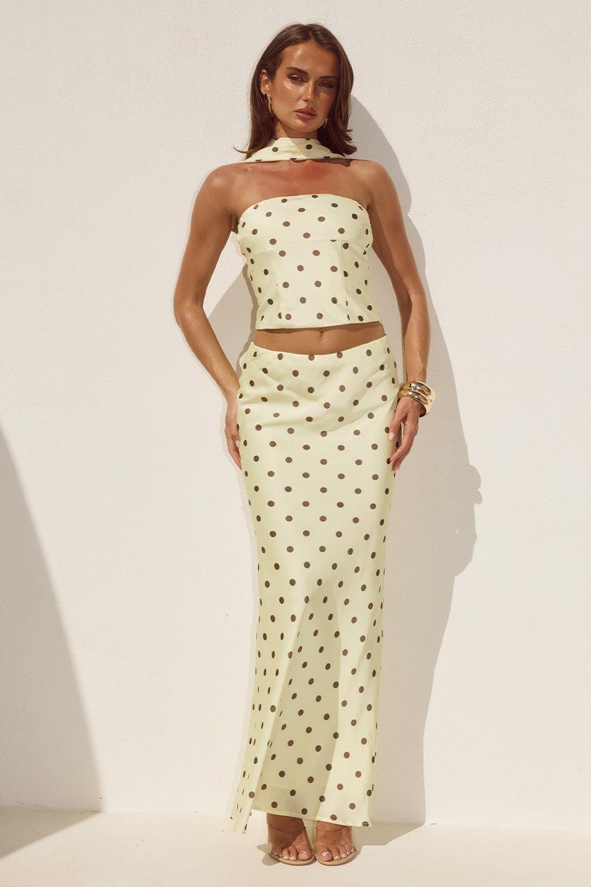 runaway the label BLAINE LOW WAIST MAXI SKIRT - LEMON/CHOC POLKA