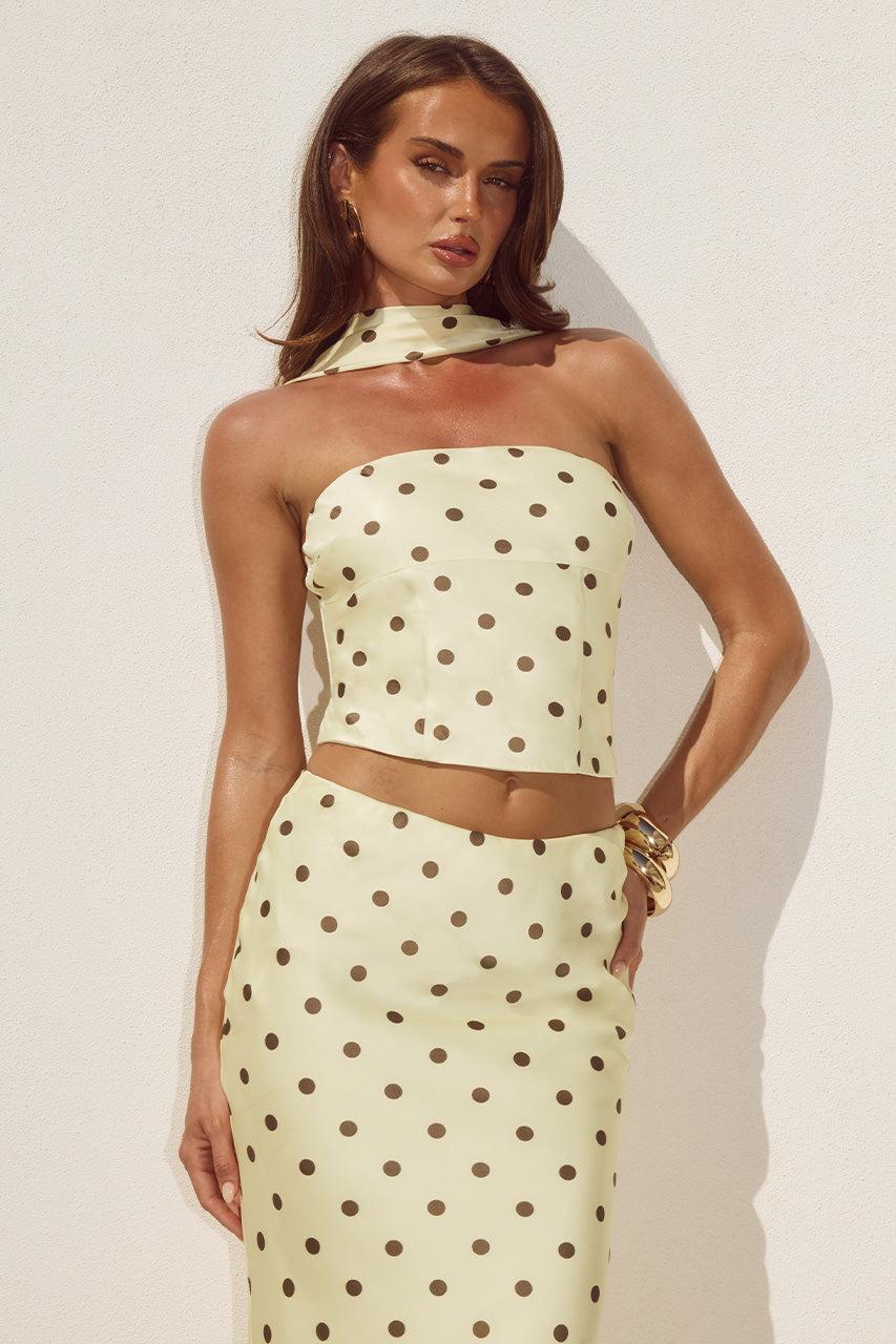 runaway the label BLAINE REVERSE HALTER TOP - LEMON/CHOC POLKA
