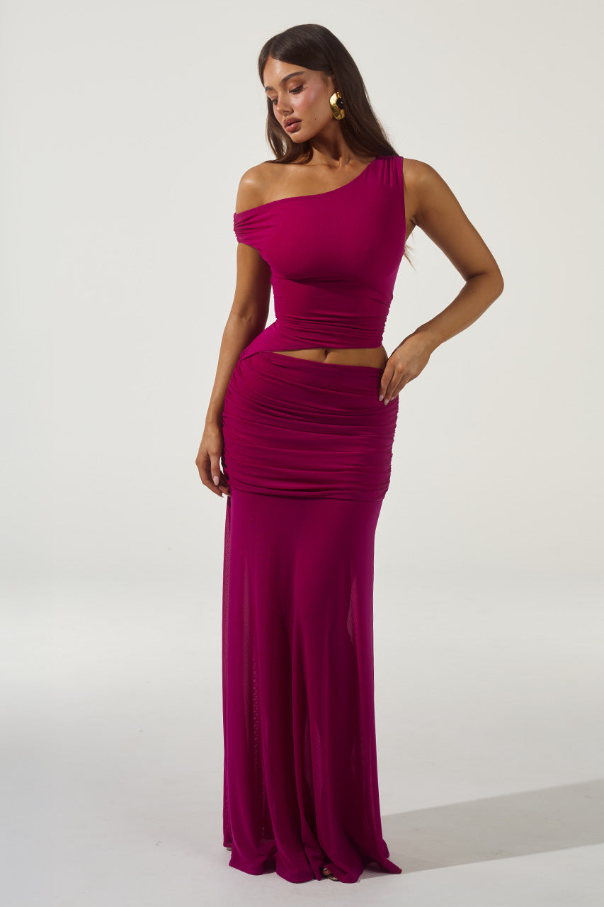 Runaway The Label DREW ASYMMETRICAL NECK MAXI DRESS - BERRY
