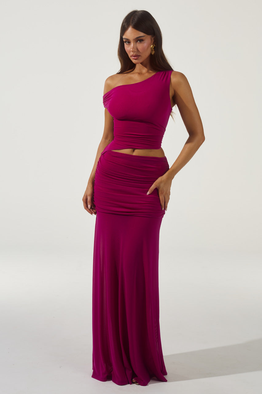 runaway the label DREW ASYMMETRICAL NECK MAXI DRESS - BERRY