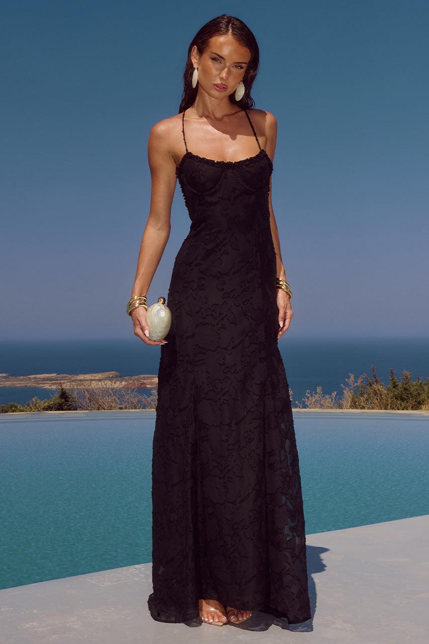 Runaway The Label ELLERBY FRILL TRIM MAXI DRESS - BLACK