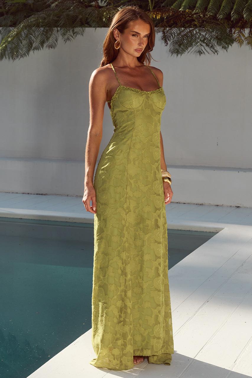 Runaway The Label ELLERBY FRILL TRIM MAXI DRESS - OLIVE