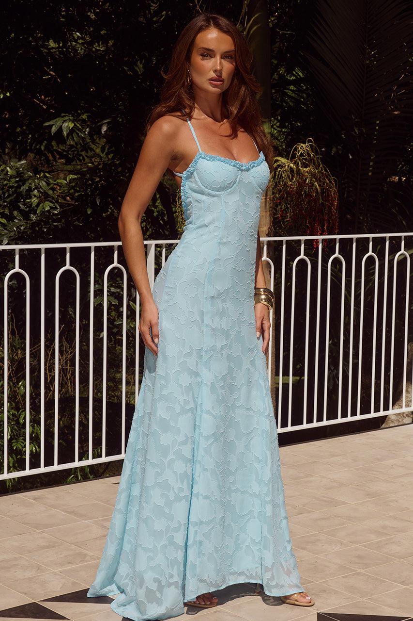 runaway the label ELLERBY FRILL TRIM MAXI DRESS - SKY BLUE