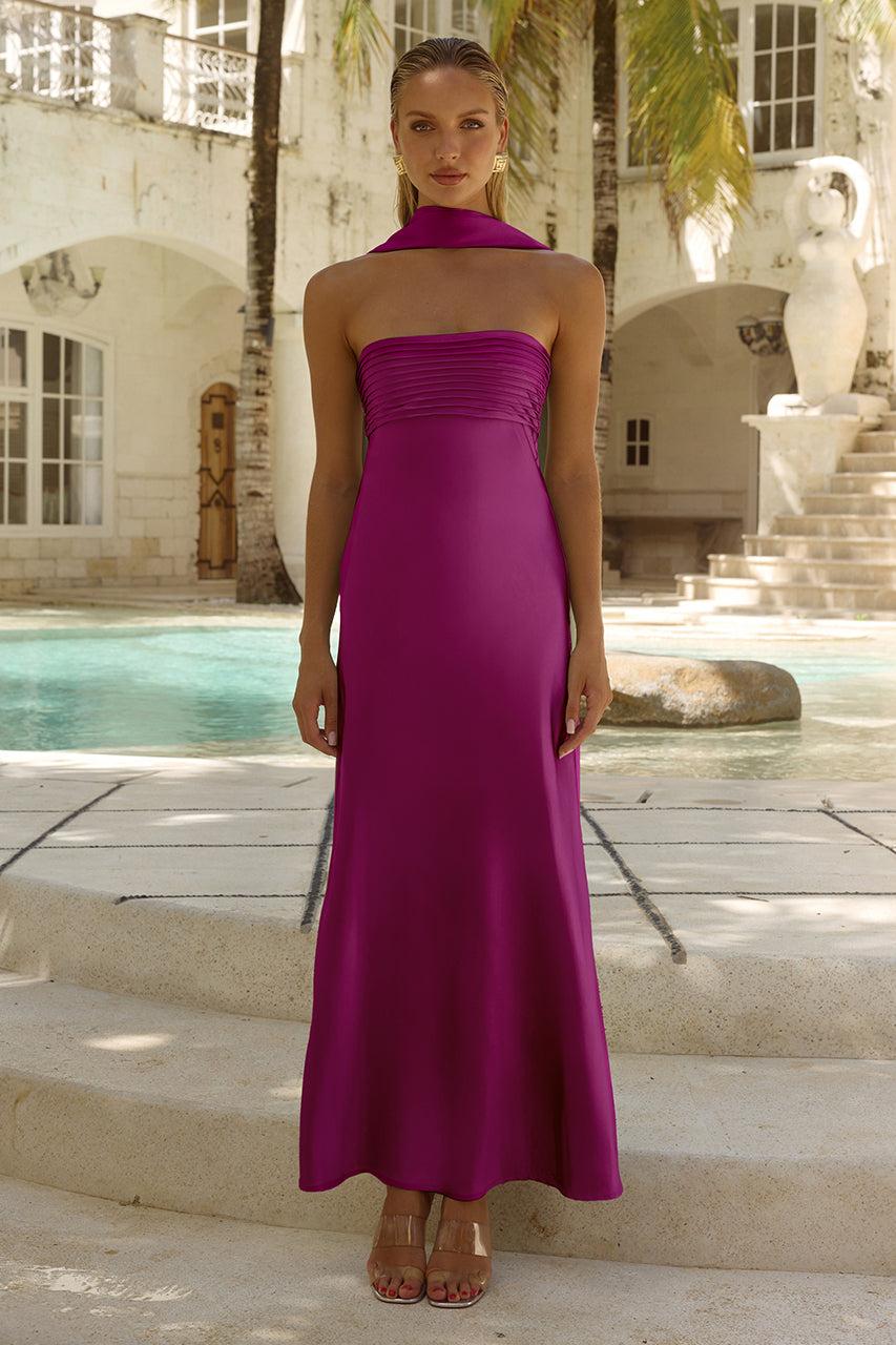 runaway the label ELSA STRAPLESS SCARF MAXI DRESS - PLUM
