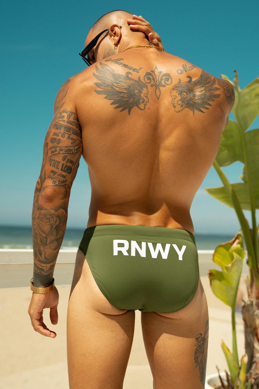 Runaway The Label EMILIO PRINTED RACER SWIM BRIEF - KHAKI/RNWY PRINT