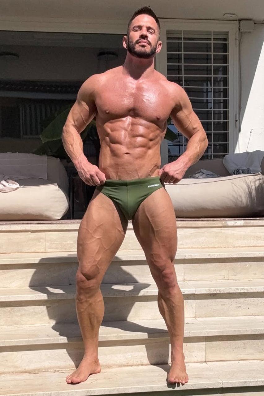 runaway the label EMILIO PRINTED RACER SWIM BRIEF - KHAKI/RNWY PRINT