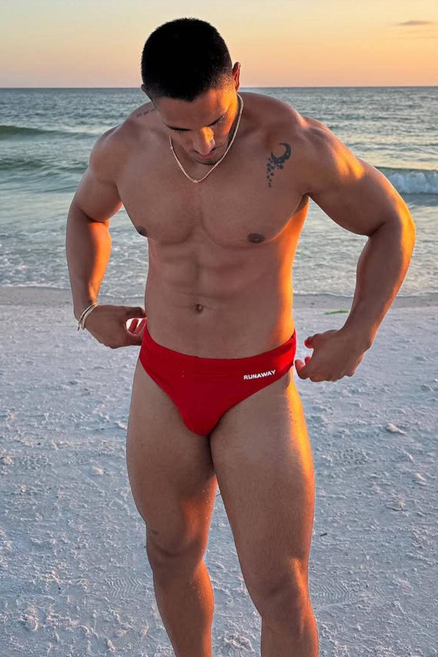 Runaway The Label EMILIO PRINTED RACER SWIM BRIEF - RED/RNWY PRINT