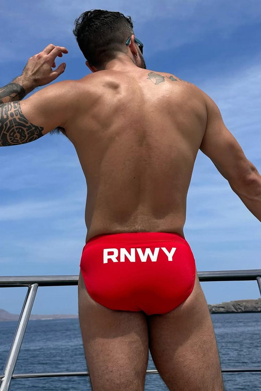 runaway the label EMILIO PRINTED RACER SWIM BRIEF - RED/RNWY PRINT