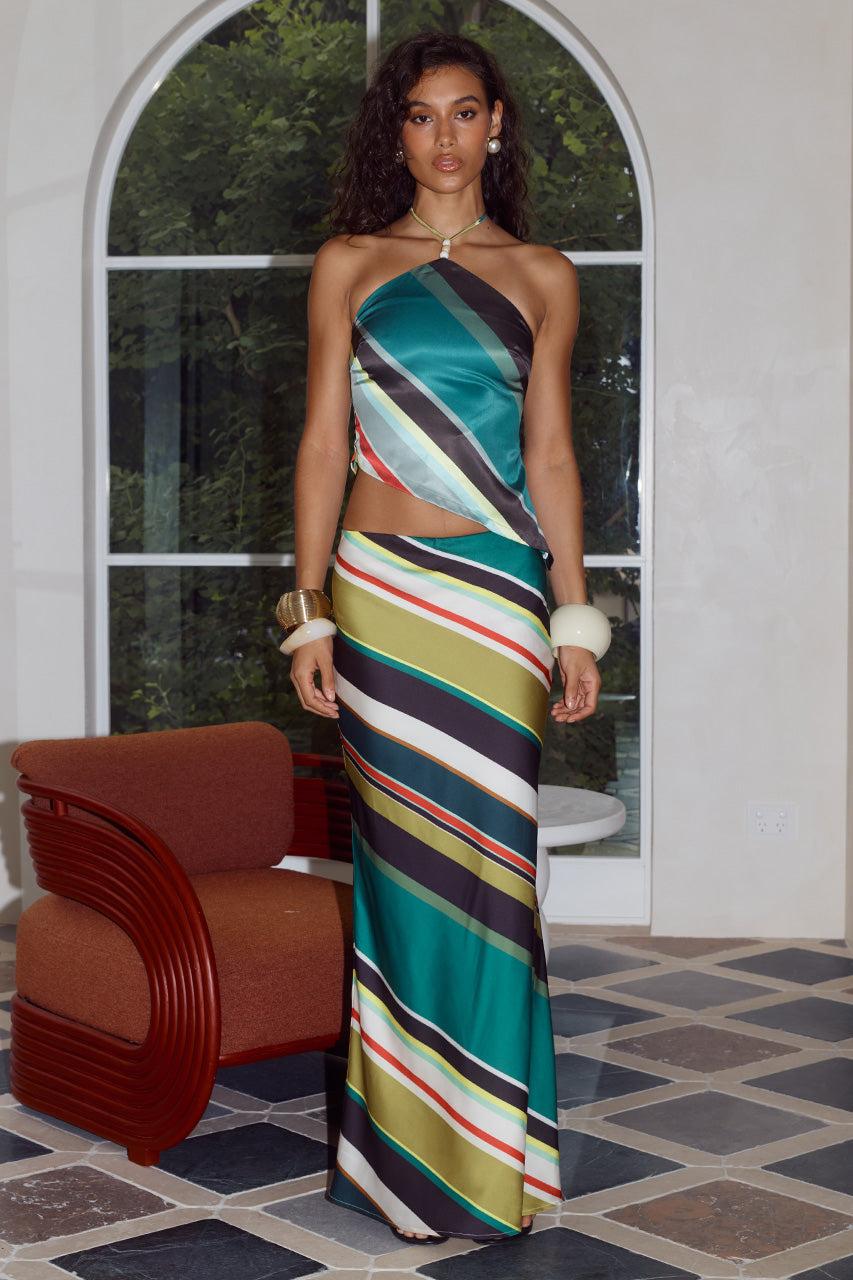 Runaway The Label ESTELLA ASYMMETRICAL HEM HALTER TOP - ESTELLA MULTI