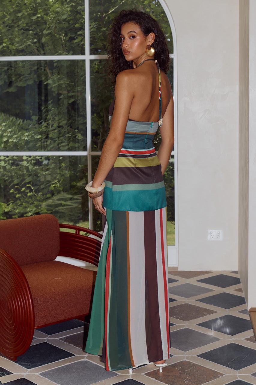 Runaway The Label ESTELLA HALTER HIGH SLIT MAXI DRESS - ESTELLA MULTI