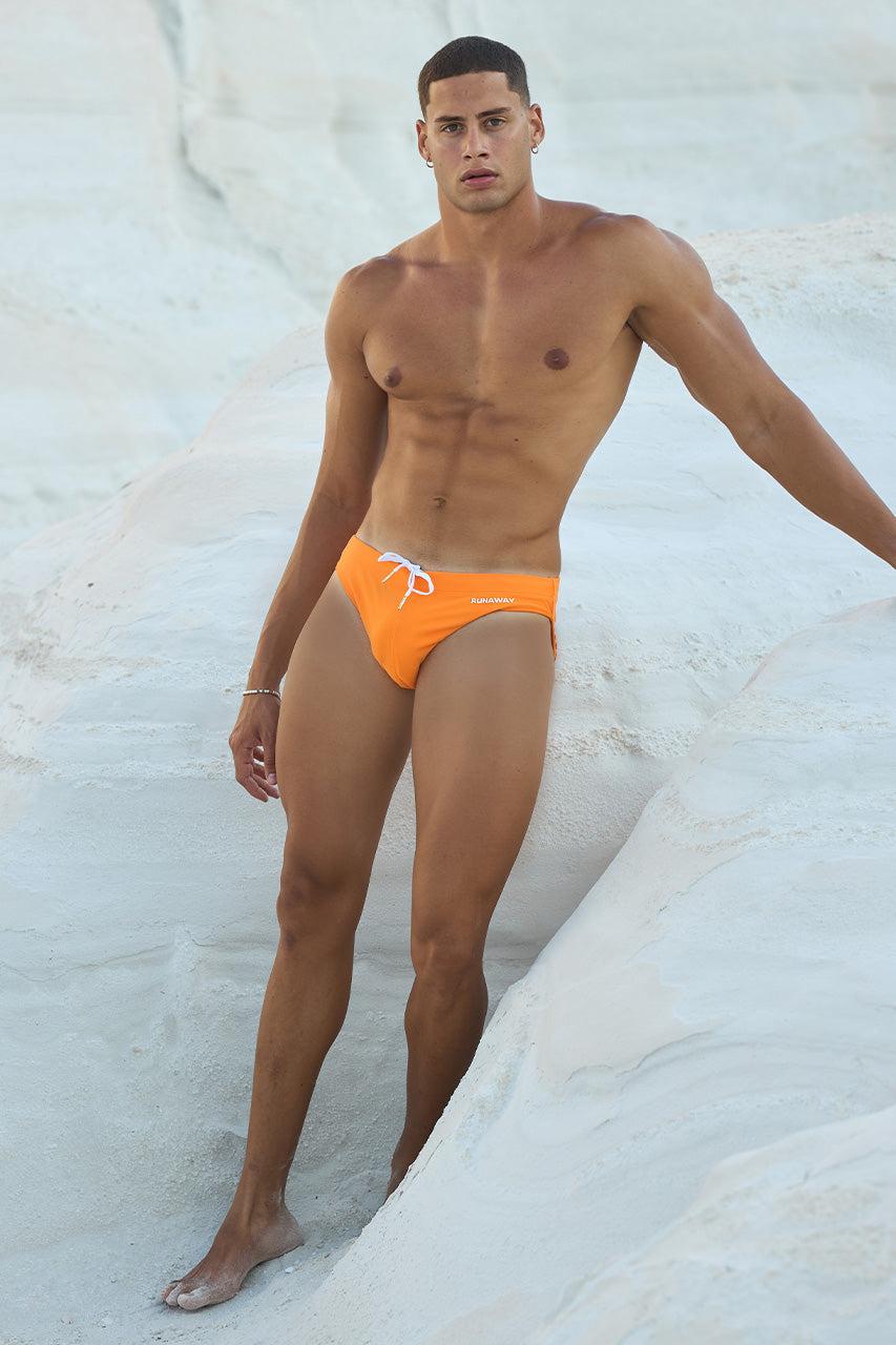 Runaway The Label FRANCO PRINTED RACER SWIM BRIEF - ORANGE/CASA PRINT