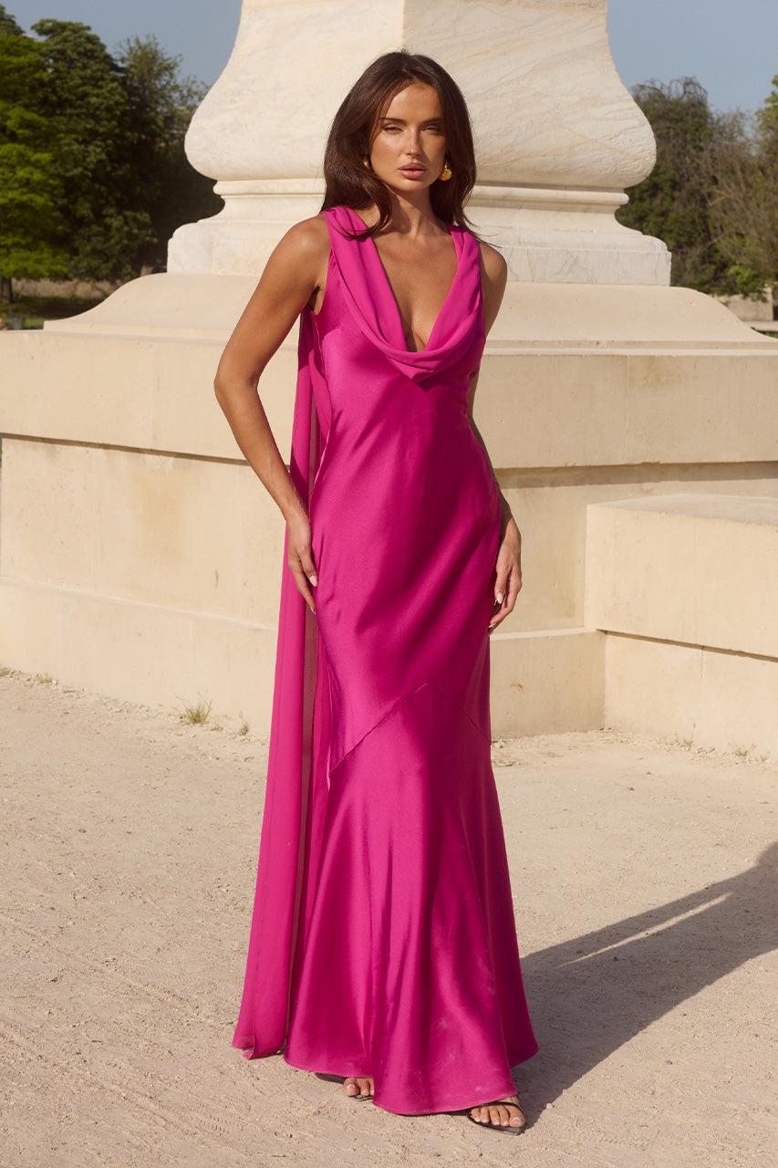 runaway the label GABRIELLA COWL MAXI DRESS - FUCHSIA