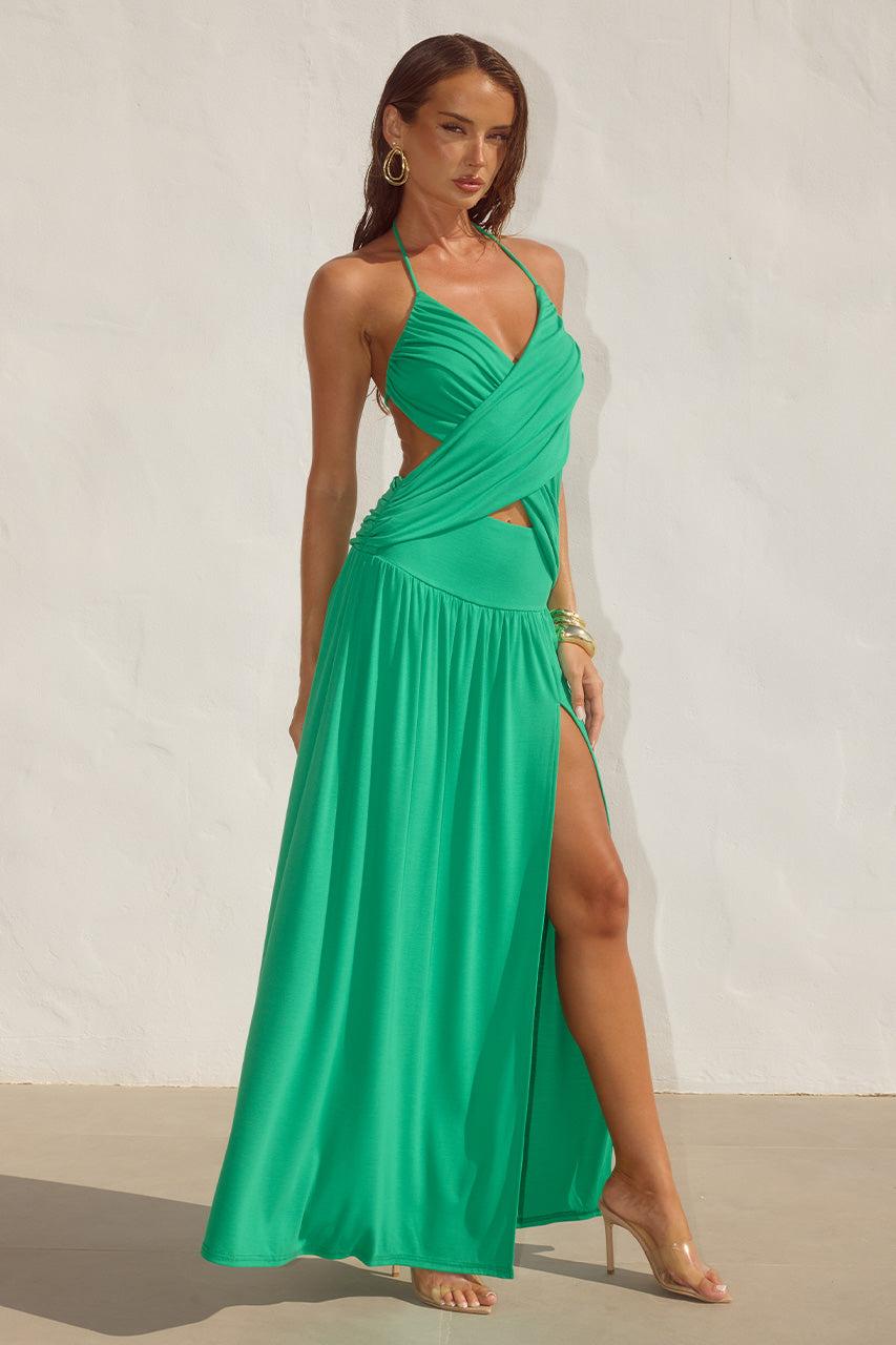 runaway the label GENIA CROSS FRONT MAXI DRESS - EMERALD