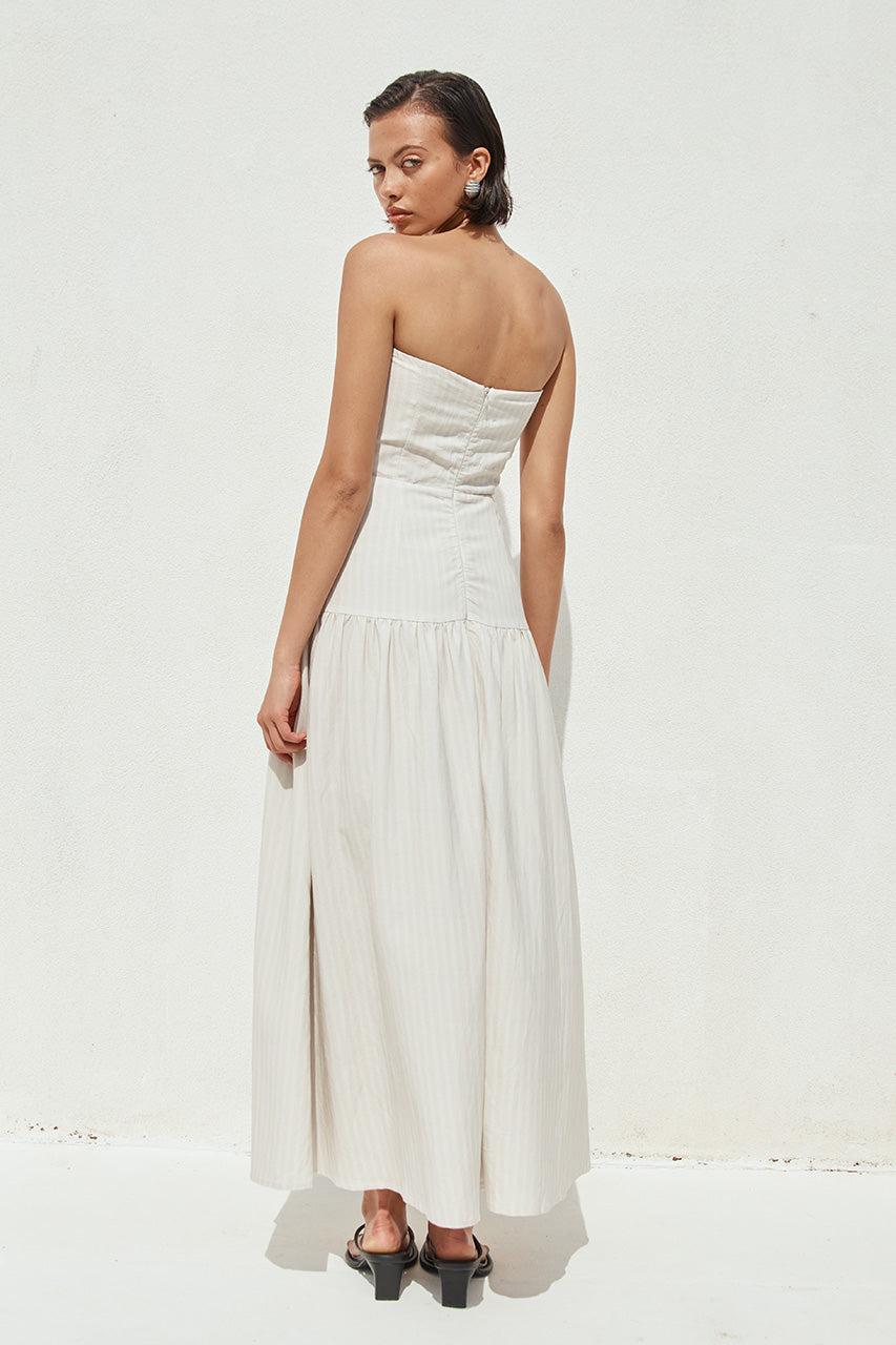 Runaway The Label HEATHER MIDI DRESS - STONE PINSTRIPE