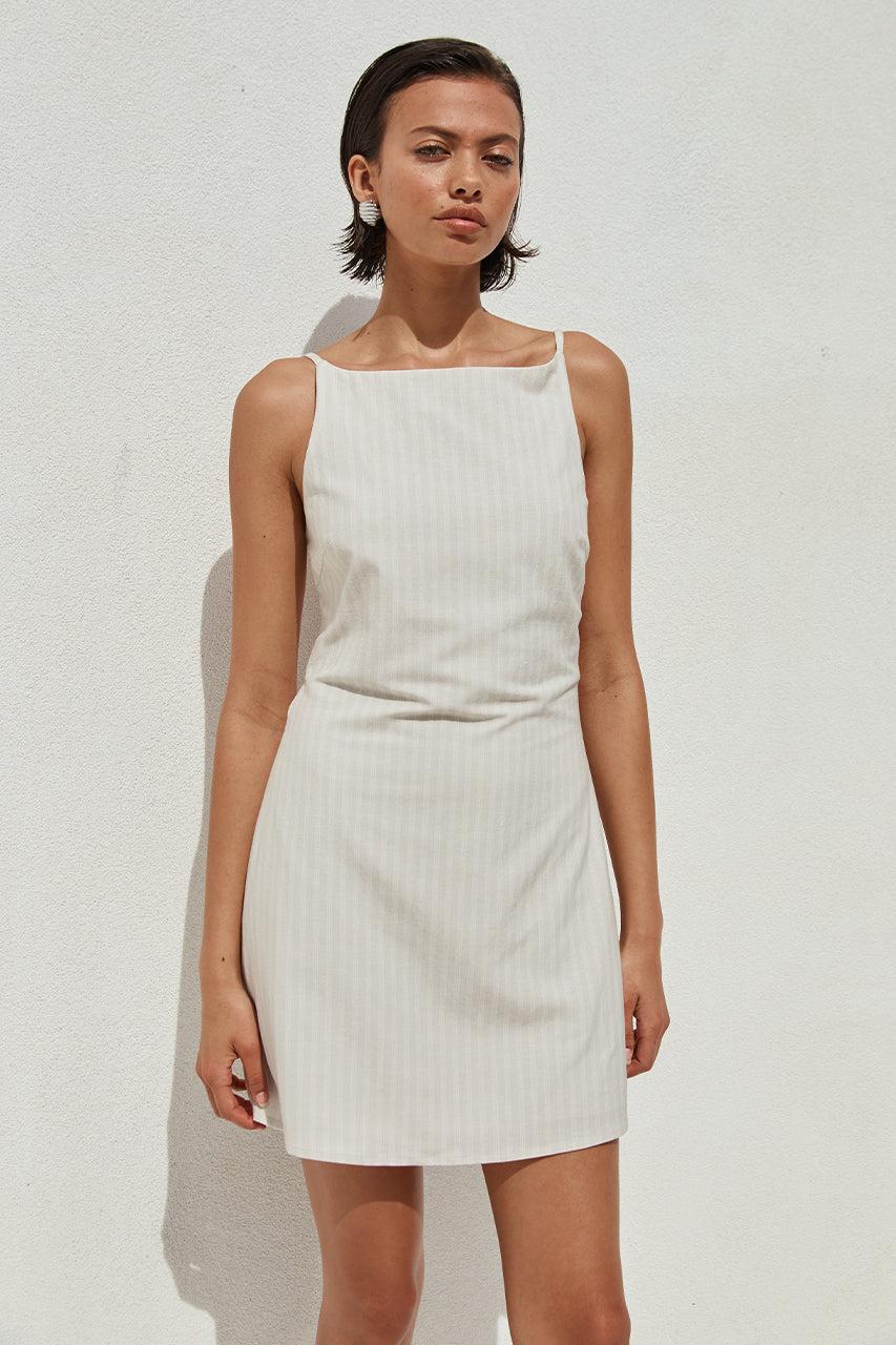 Runaway The Label HEATHER MINI DRESS - STONE PINSTRIPE