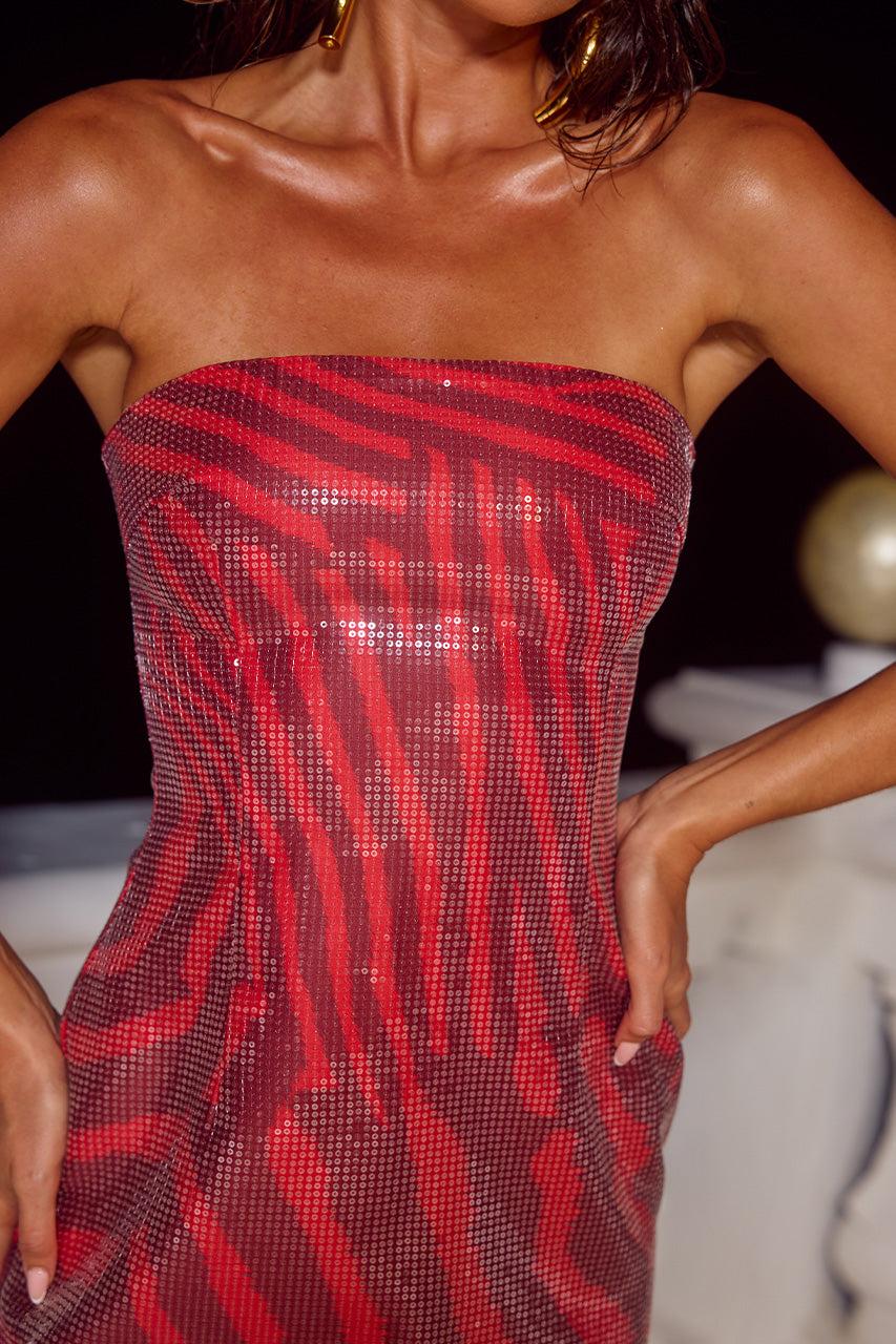 Runaway The Label IBIZA STRAPLESS SEQUIN MINI DRESS - NOAH CHERRY