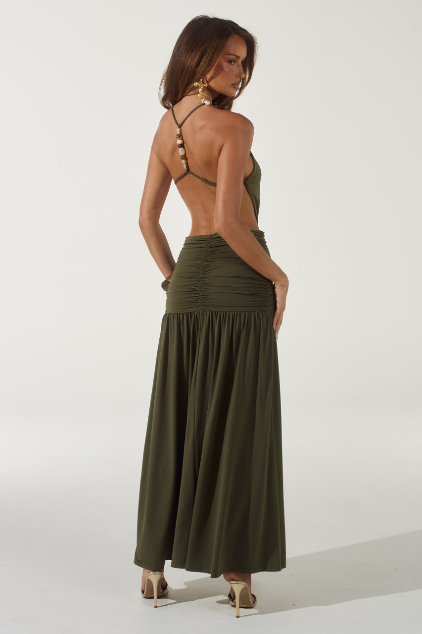 Runaway The Label IMELDA HIGH NECK MAXI DRESS - OLIVE