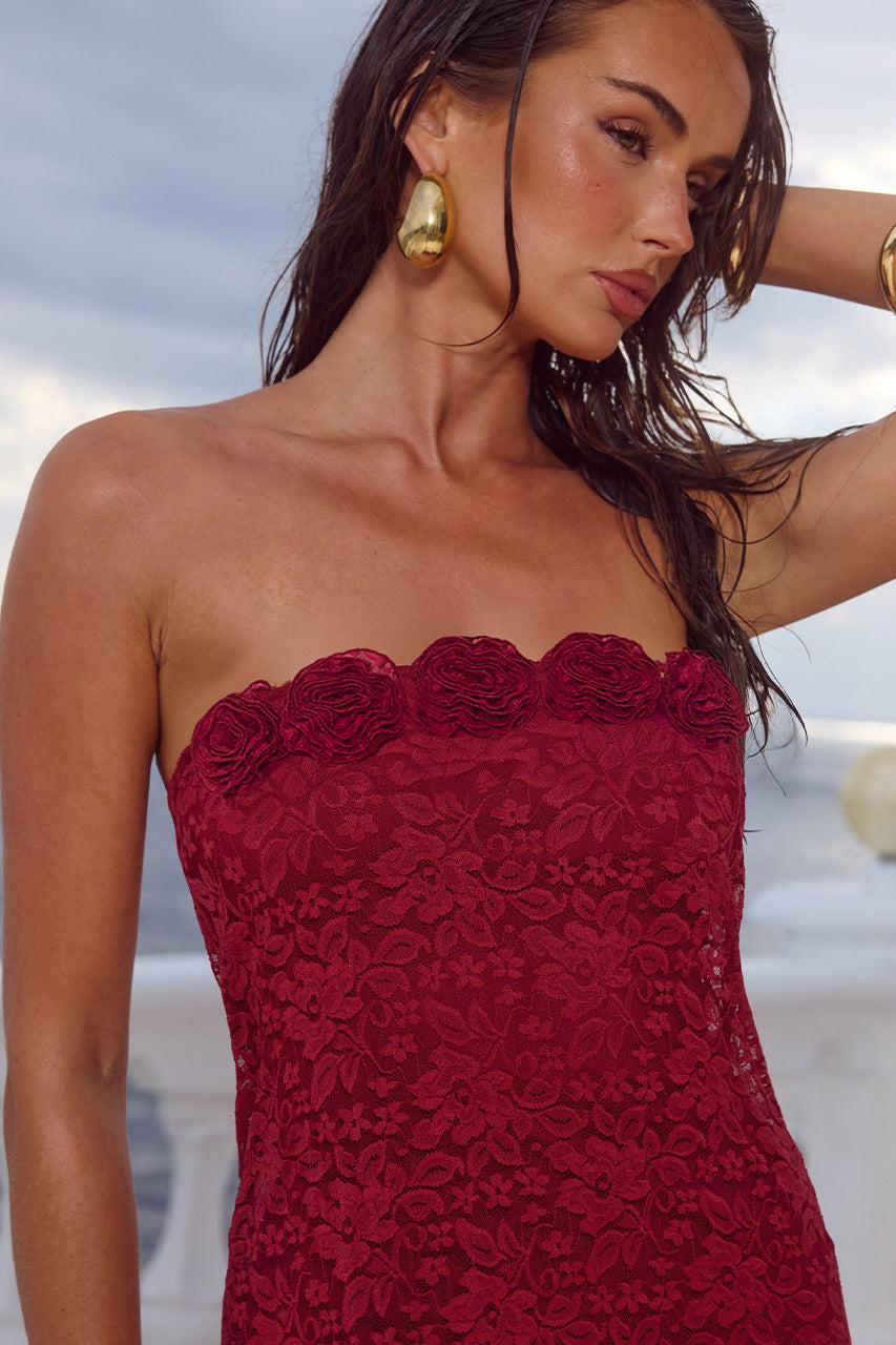 Runaway The Label JESSICA FLORAL DETAIL MAXI DRESS - CHERRY