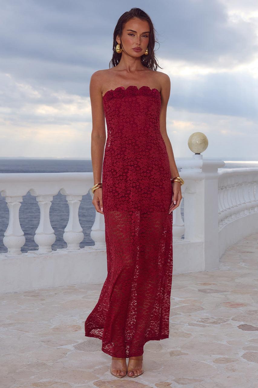 runaway the label JESSICA FLORAL DETAIL MAXI DRESS - CHERRY