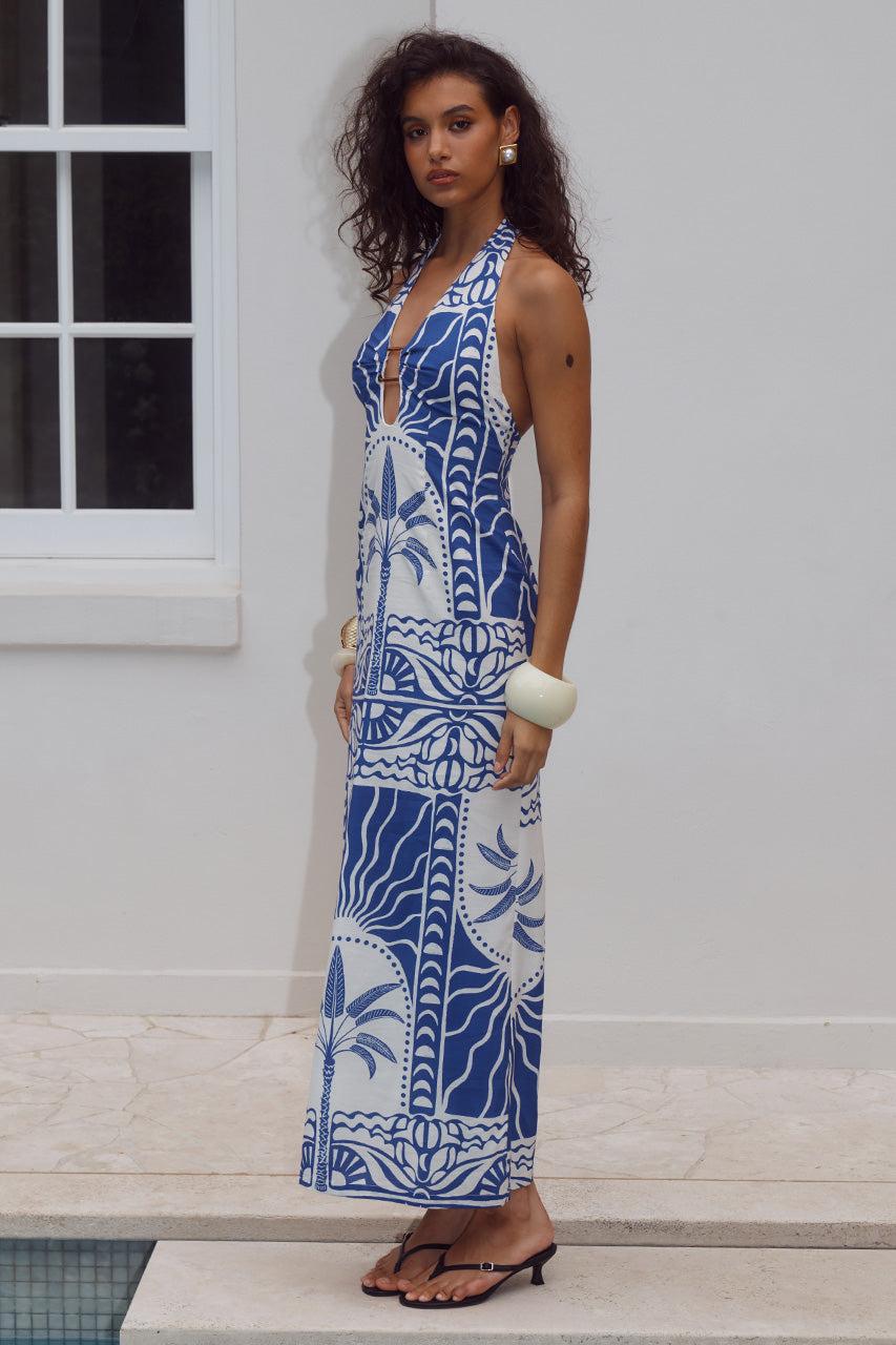 Runaway The Label JOANNA PLUNGE HALTER MAXI DRESS - JOANNA BLUE