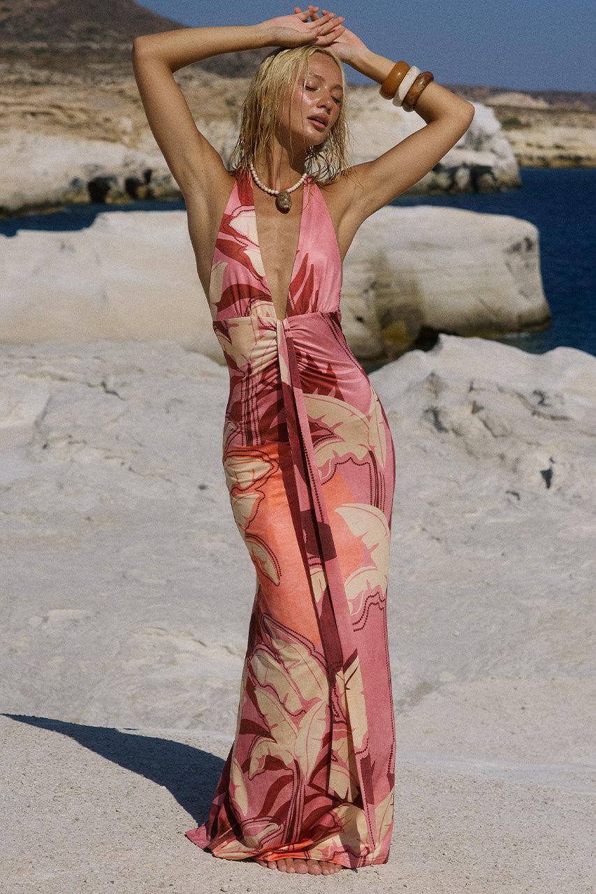 runaway the label KAELI TIE FRONT HALTER MAXI DRESS - KAELI BERRY