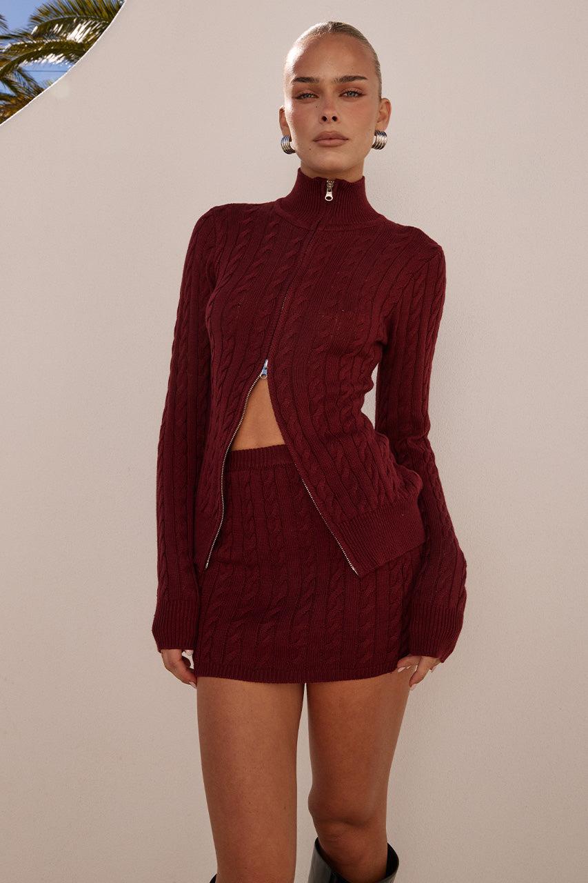 runaway the label KATARINA LONG SLEEVE KNIT TOP - BLACK CHERRY