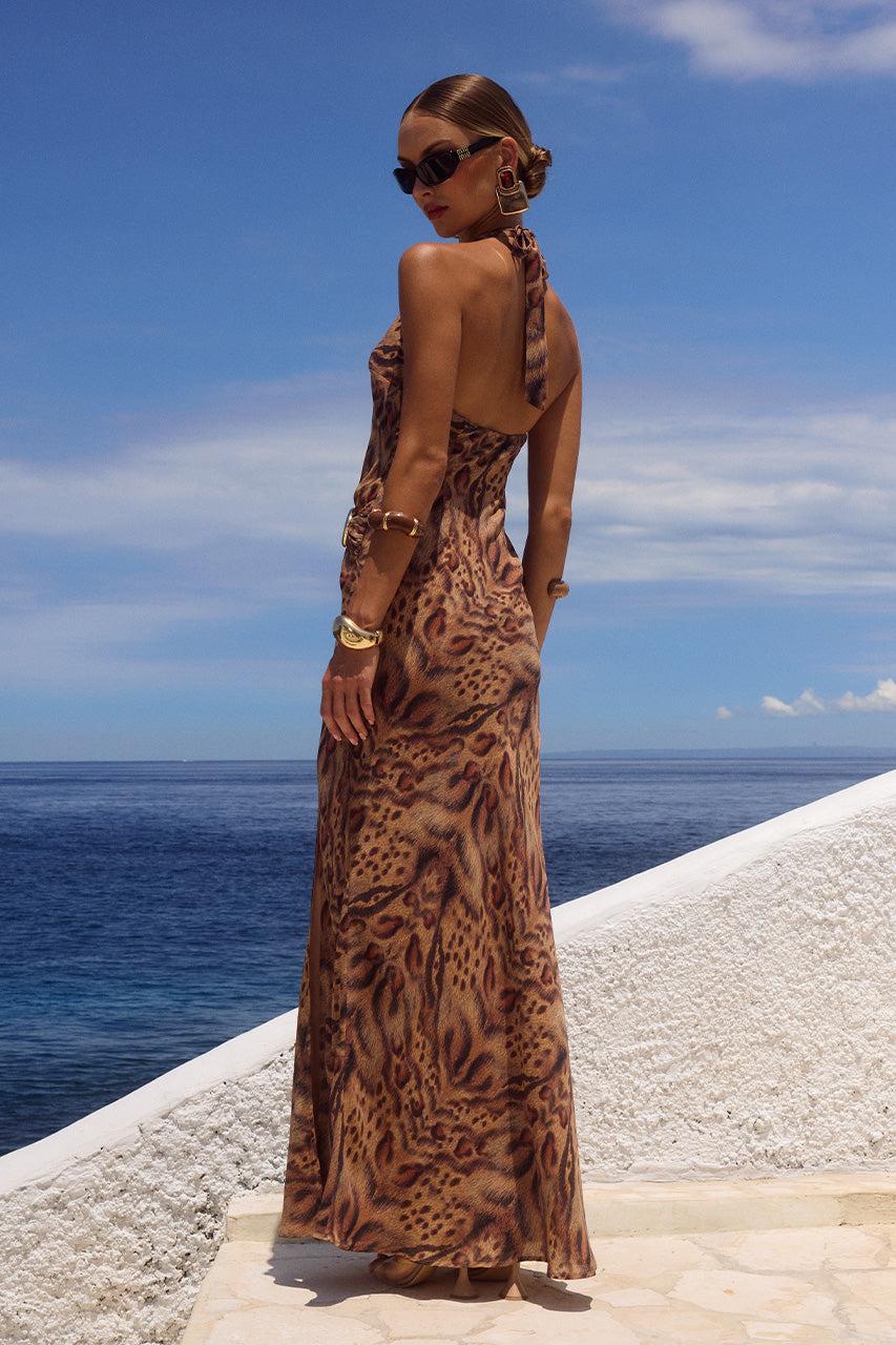 Runaway The Label MABELLA HALTER MAXI DRESS - MENDEZ BROWN