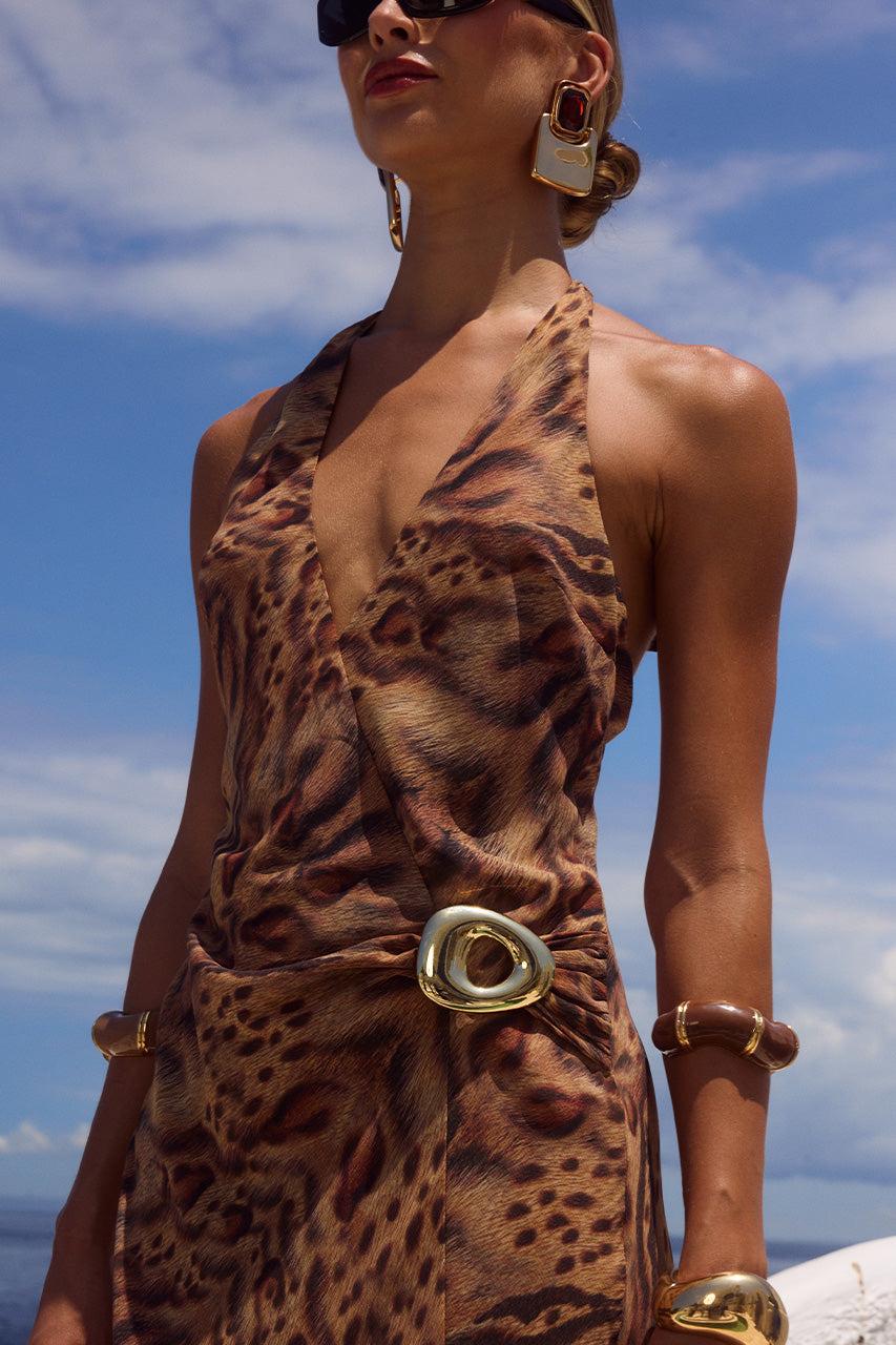 Runaway The Label MABELLA HALTER MAXI DRESS - MENDEZ BROWN
