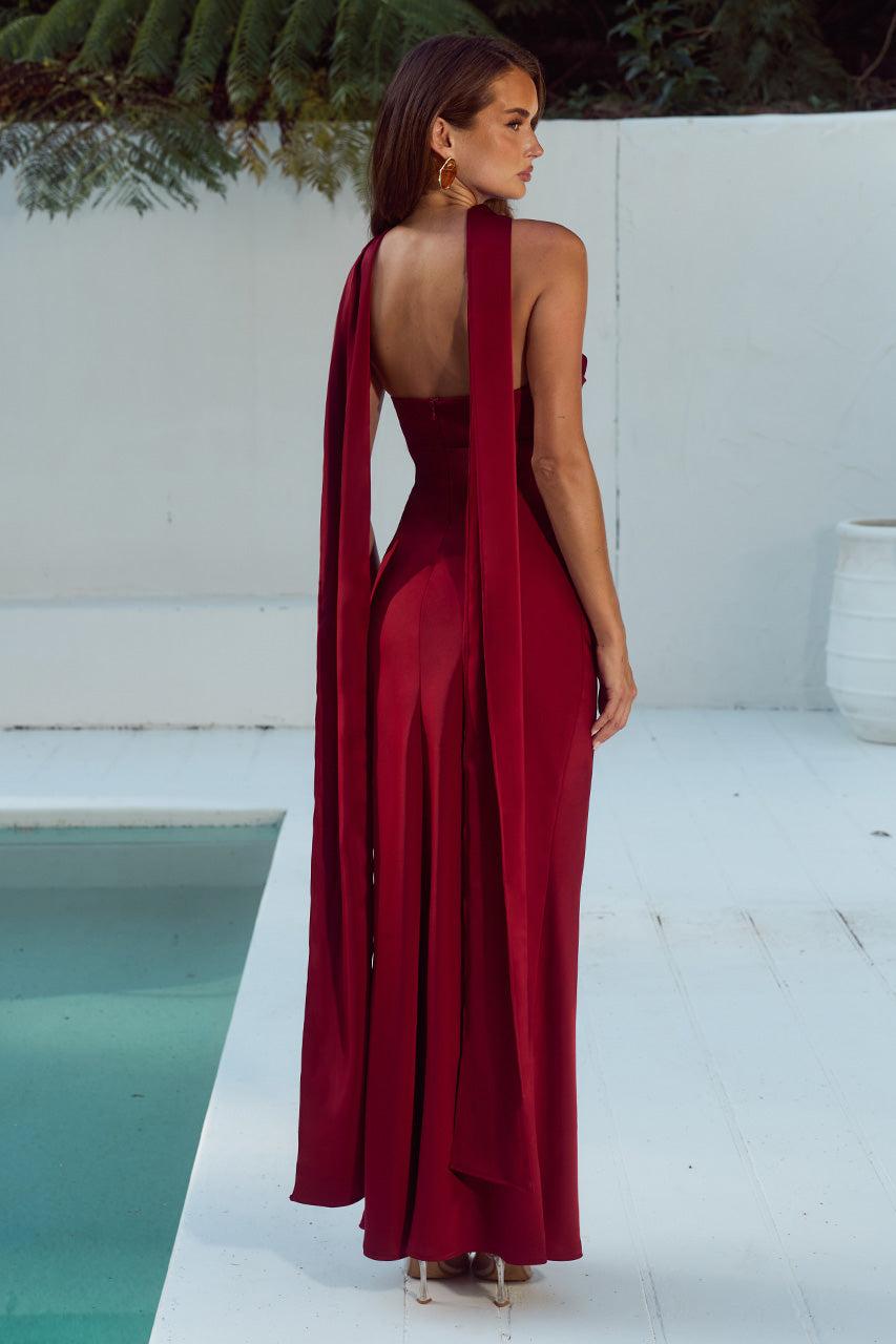 Runaway The Label MADELEINE STRAPLESS MAXI DRESS - CHERRY
