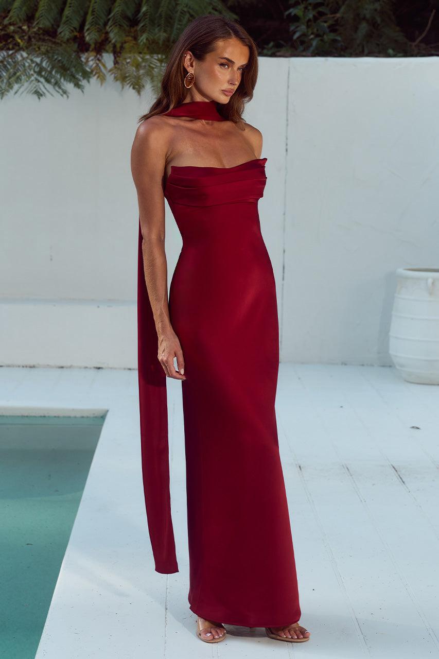Runaway The Label MADELEINE STRAPLESS MAXI DRESS - CHERRY