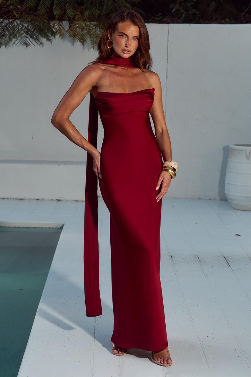 runaway the label MADELEINE STRAPLESS MAXI DRESS - CHERRY