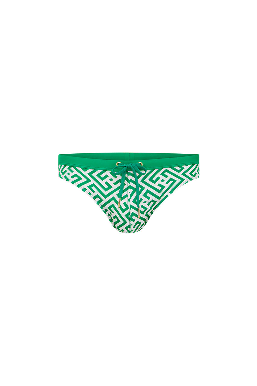 Runaway The Label MARCEL PRINTED RACER SWIM BRIEF - MIRKO GREEN