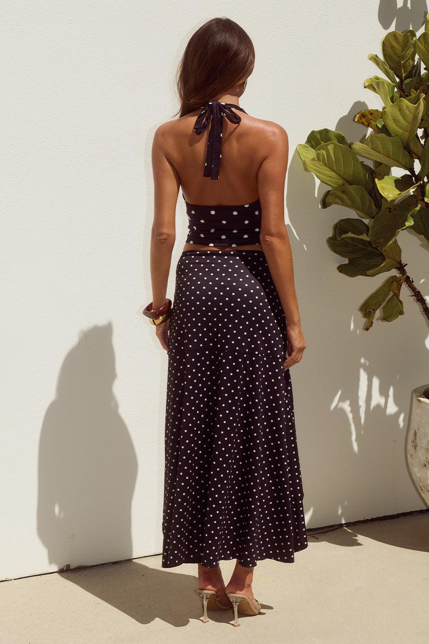 Runaway The Label MELODY FLOUNCE MIDI SKIRT - BLACK/WHITE POLKA