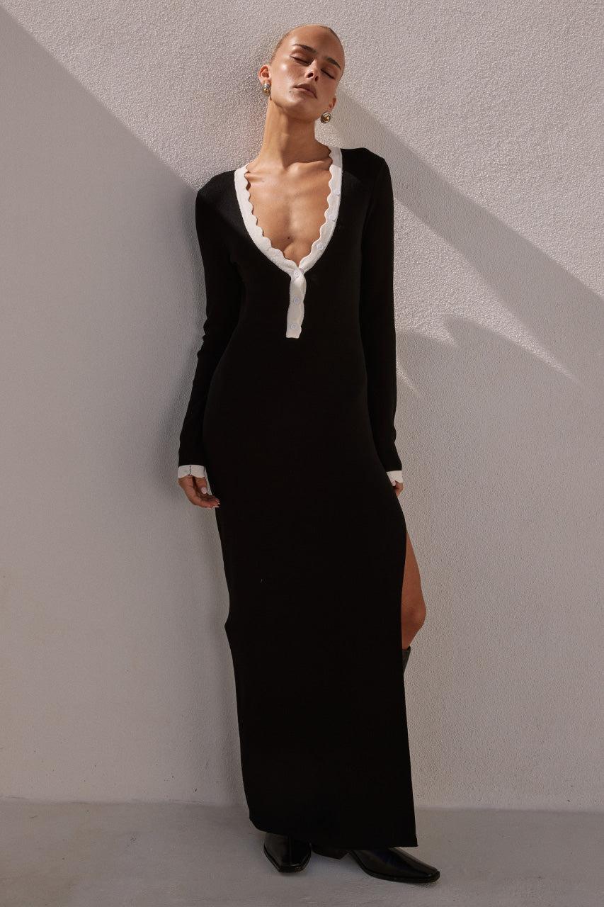 Runaway The Label MILENIA SLEEVED KNIT MIDI DRESS - BLACK