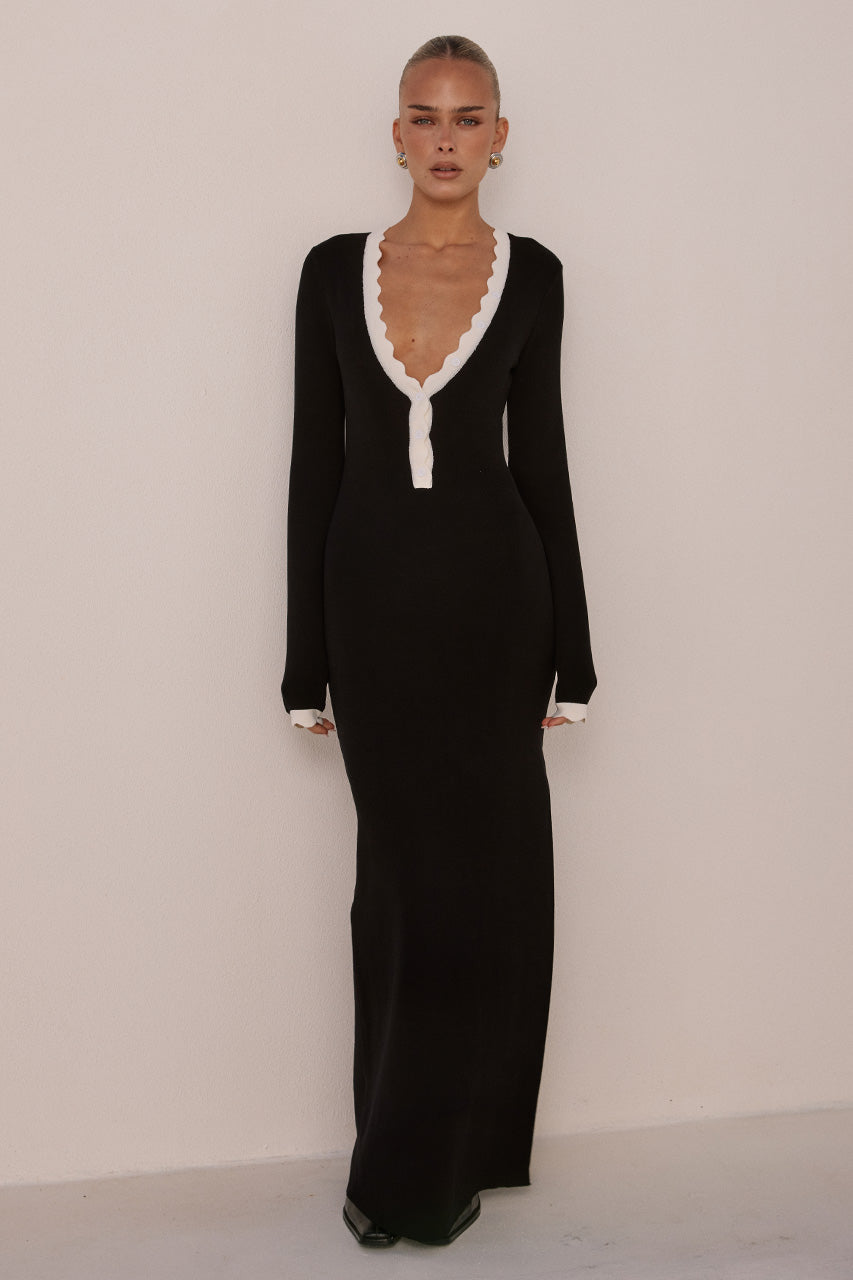 runaway the label MILENIA SLEEVED KNIT MIDI DRESS - BLACK