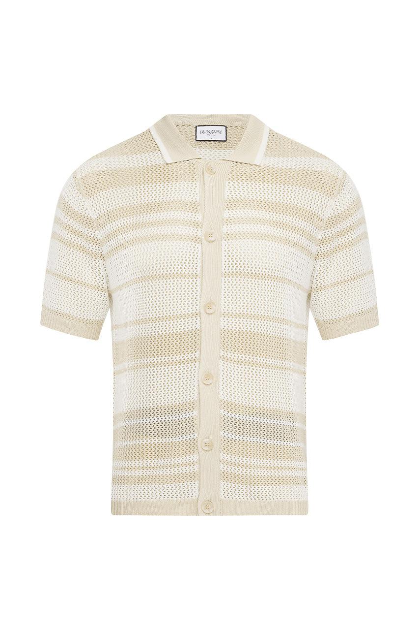 runaway the label MONROE SHORT SLEEVE KNIT TOP - SAND/WHITE STRIPE