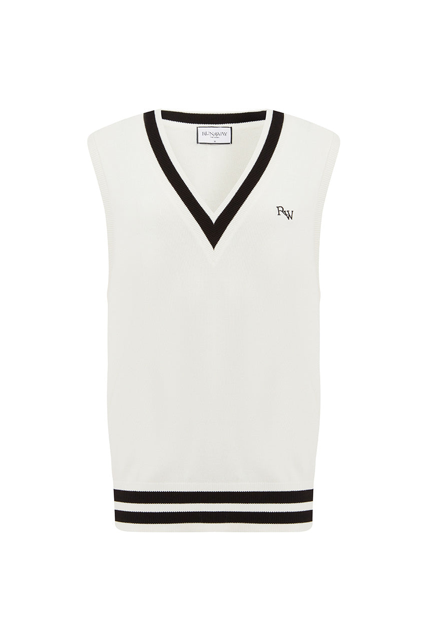 runaway the label MONTGOMERY V-NECK KNIT TOP - WHITE/BLACK