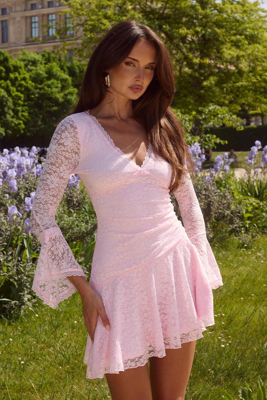 runaway the label NATALYA SLEEVED LACE MINI DRESS - MUSK