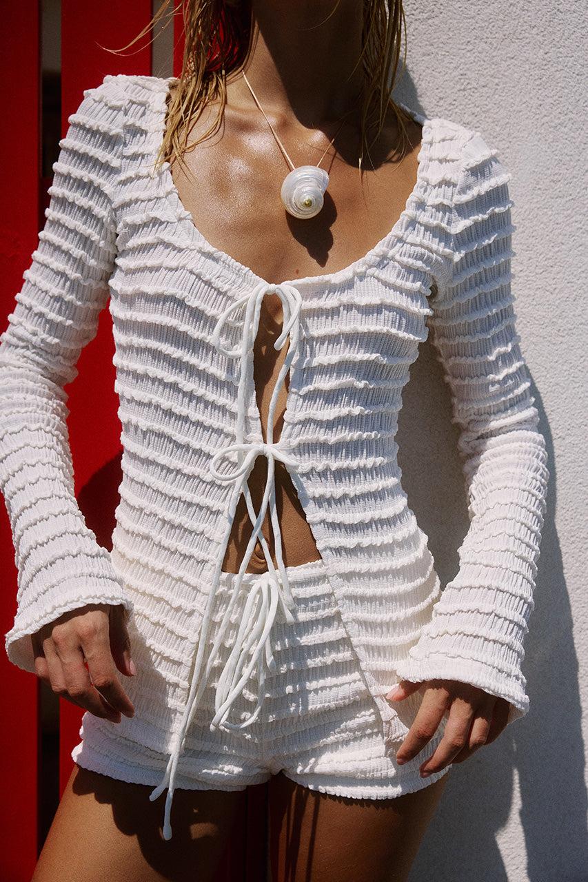 runaway the label ADALEE RUFFLE TEXTURE TOP - WHITE